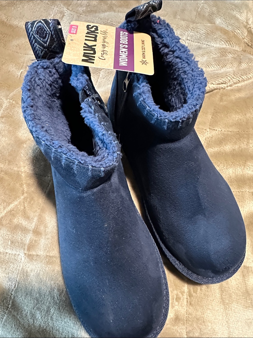 Muk Luks Navy Faux-Suede Fur-Lined Ankle Booties
